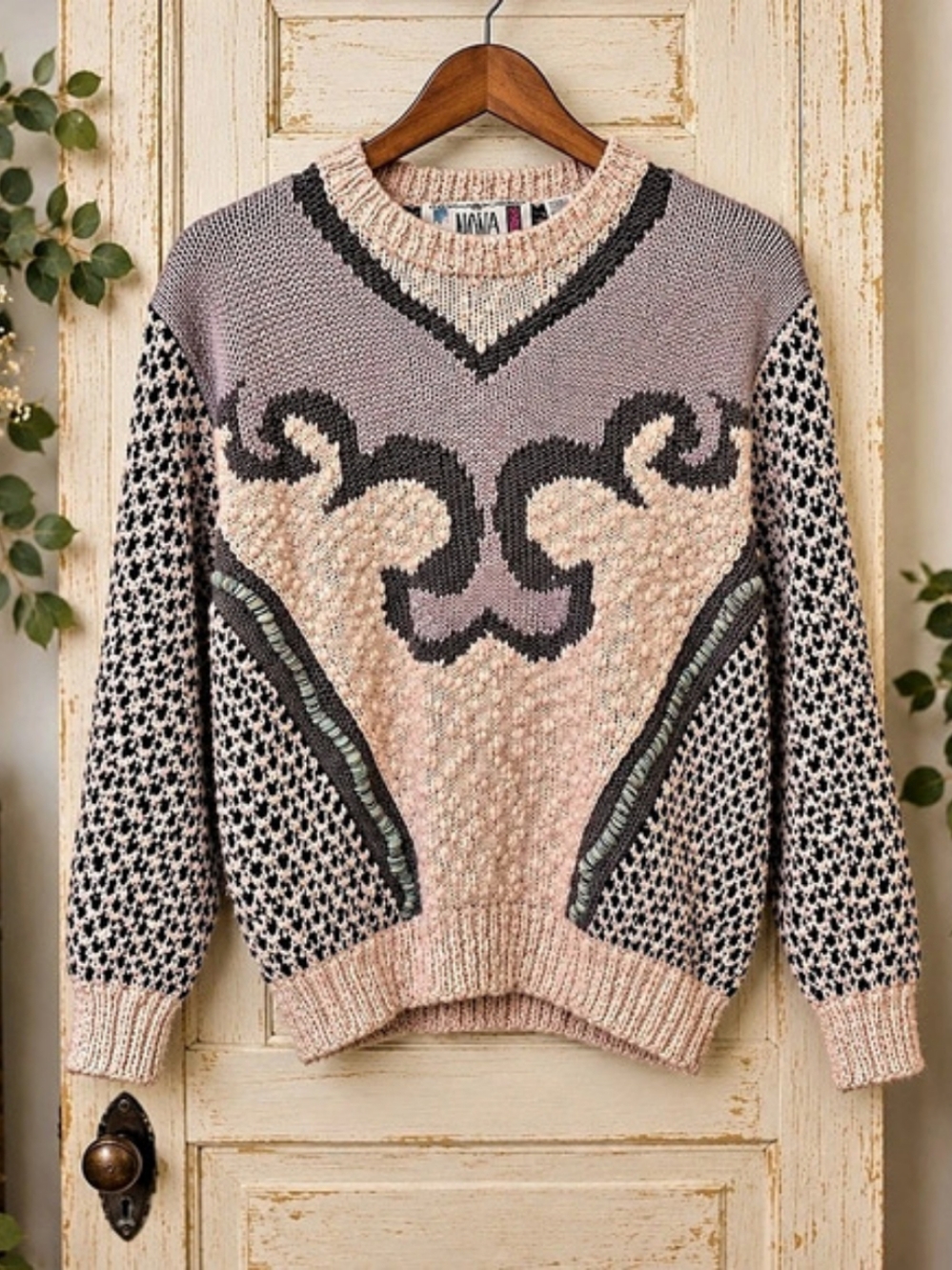 Vintage 1987 Novo Hand Knits Ramie Silk Textured Sweater Pastel 22” PTP